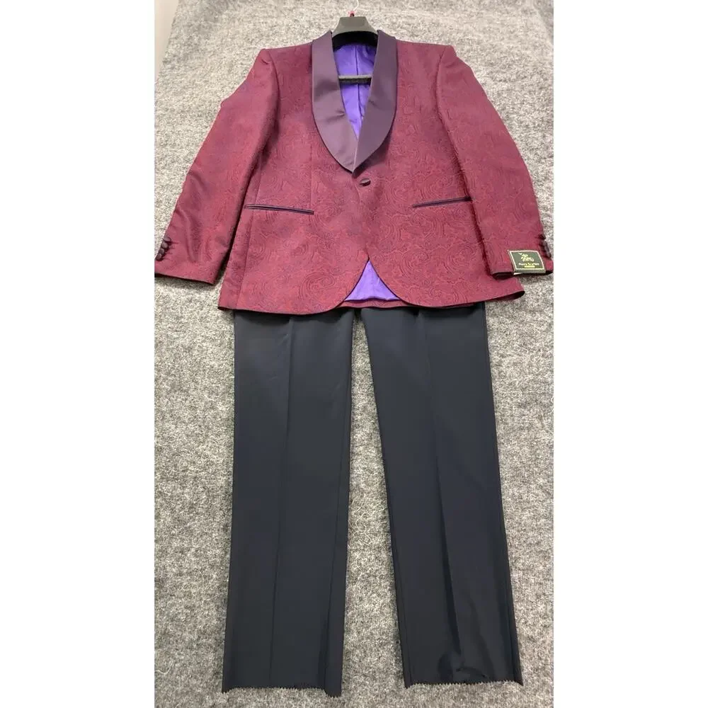 Pietro Scarlatti Mens Tuxedo Suit Blazer Pants Paisley Red Blue US 44 EU 54 T13